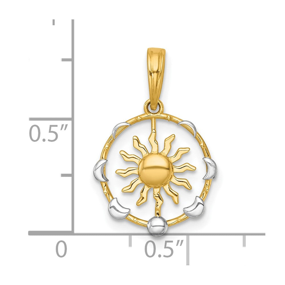 14K Yellow & Rhodium with White Rhodium Polished Sun with Moon Cycle Charm