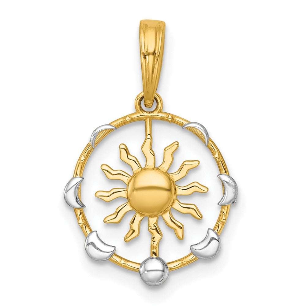 14K Yellow & Rhodium with White Rhodium Polished Sun with Moon Cycle Charm