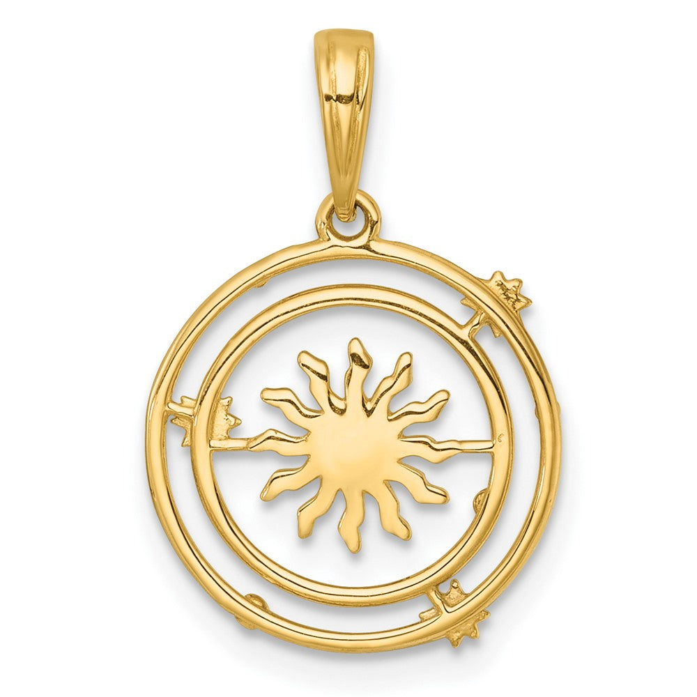 14K Yellow & Rhodium with White Rhodium Polished Sun with Solar System Orbit Charm