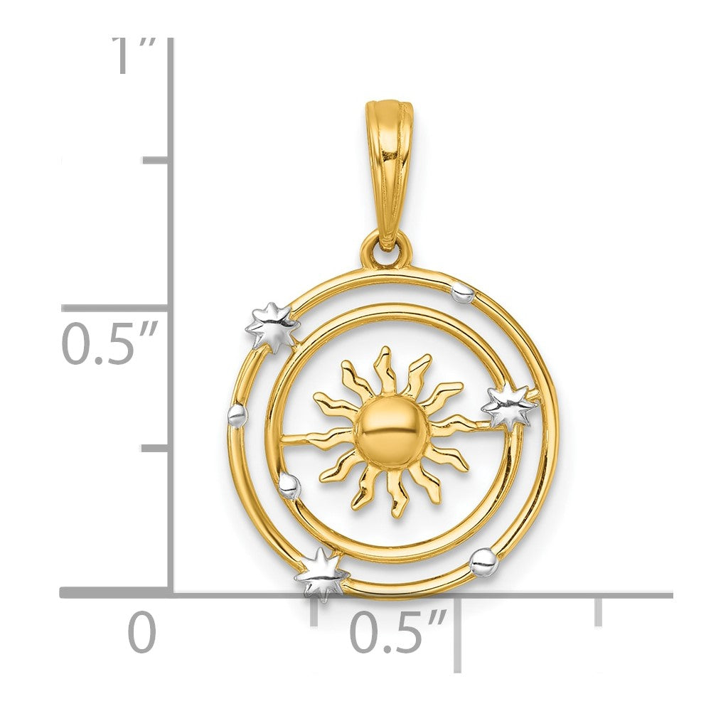 14K Yellow & Rhodium with White Rhodium Polished Sun with Solar System Orbit Charm