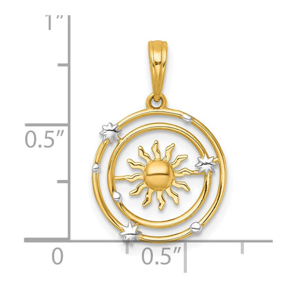 14K Yellow & Rhodium with White Rhodium Polished Sun with Solar System Orbit Charm