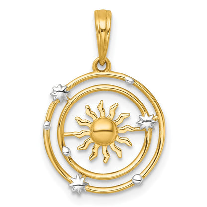 14K Yellow & Rhodium with White Rhodium Polished Sun with Solar System Orbit Charm