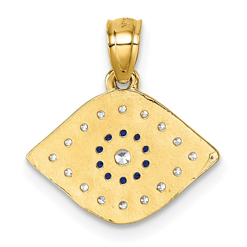 14K Yellow Gold Polished Lab Created Blue Spinel and CZ Evil Eye Pendant
