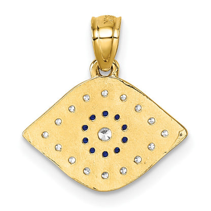 14K Yellow Gold Polished Lab Created Blue Spinel and CZ Evil Eye Pendant