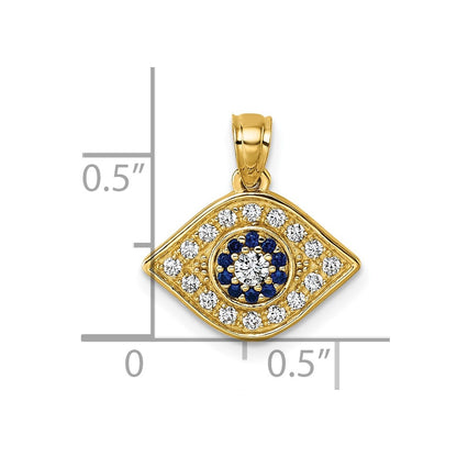 14K Yellow Gold Polished Lab Created Blue Spinel and CZ Evil Eye Pendant