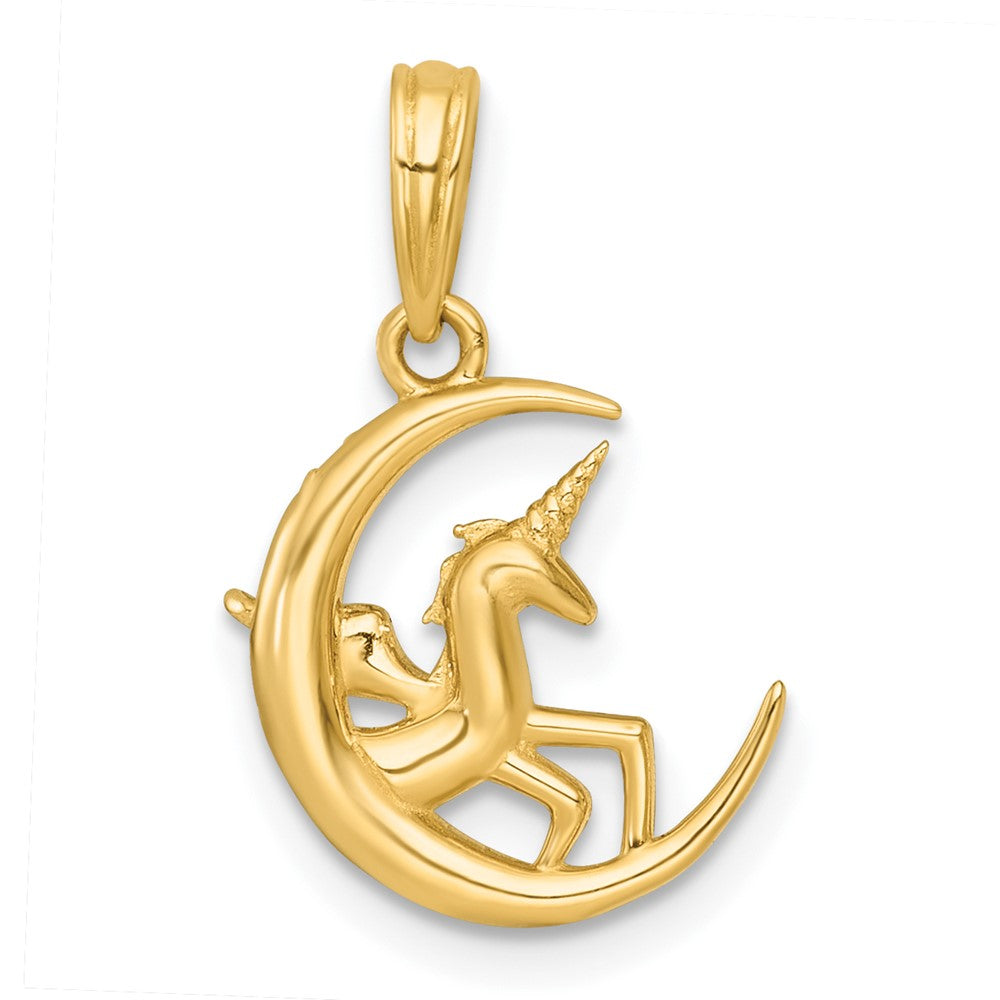 14K Yellow & Rhodium with White Rhodium Polished Unicorn in Moon Charm