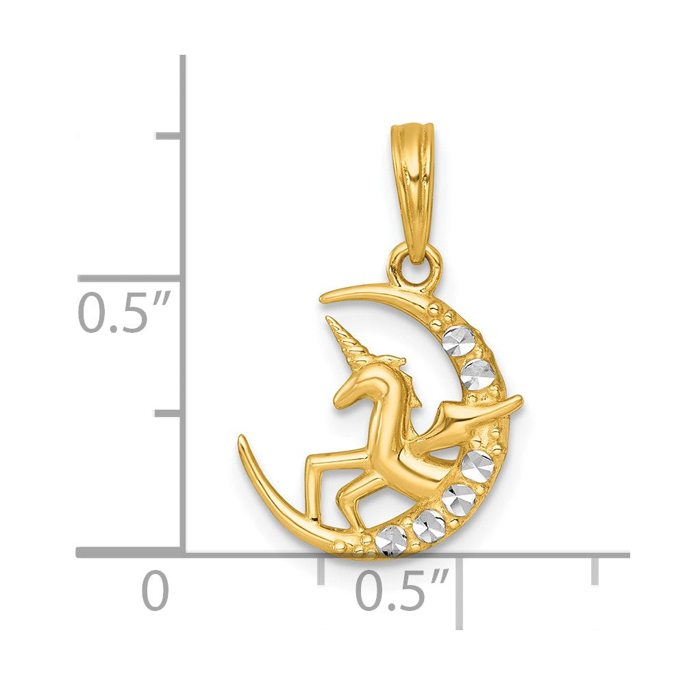 14K Yellow & Rhodium with White Rhodium Polished Unicorn in Moon Charm