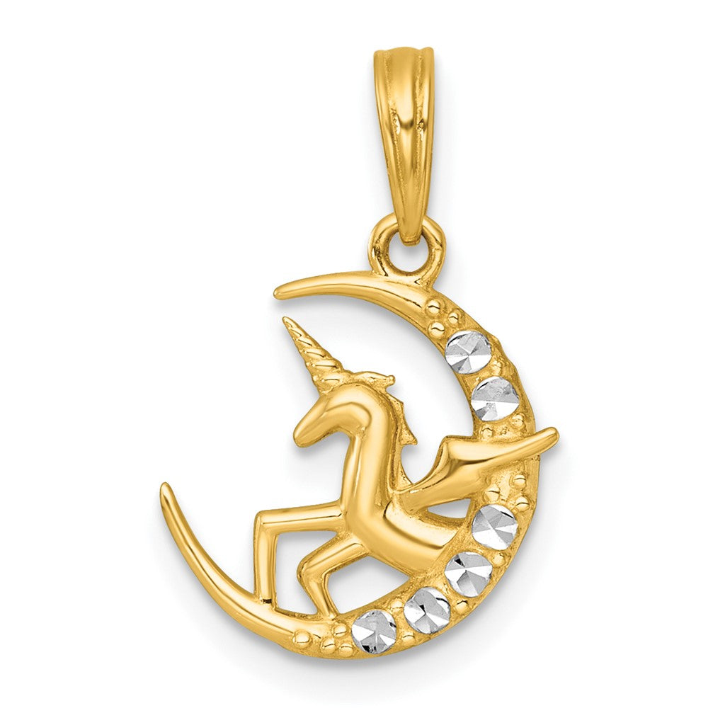 14K Yellow & Rhodium with White Rhodium Polished Unicorn in Moon Charm