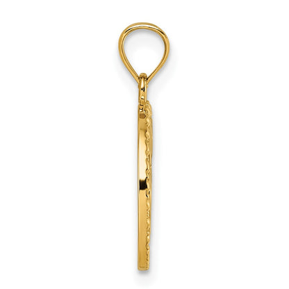 14K Yellow Gold Polished Heart Evil Eye and Horse Shoe in Circle Pendant