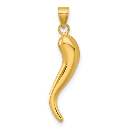14K Yellow Gold Polished Hollowed Italian Horn Pendant