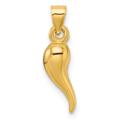 14K Yellow Gold Polished Hollowed Italian Horn Pendant
