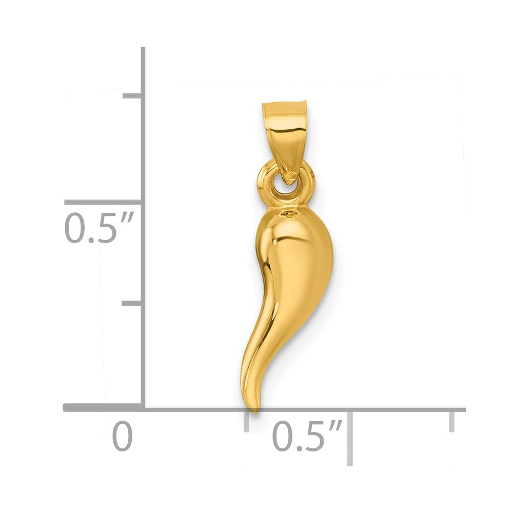 14K Yellow Gold Polished Hollowed Italian Horn Pendant