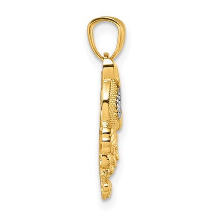 14K Yellow & Rhodium & Rhodium Polished & Textured Owl Pendant