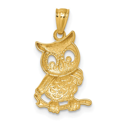 14K Yellow & Rhodium & Rhodium Polished & Textured Owl Pendant
