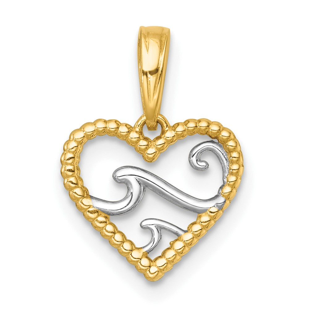 14K Yellow & Rhodium with White Rhodium Polished Waves in Heart Charm