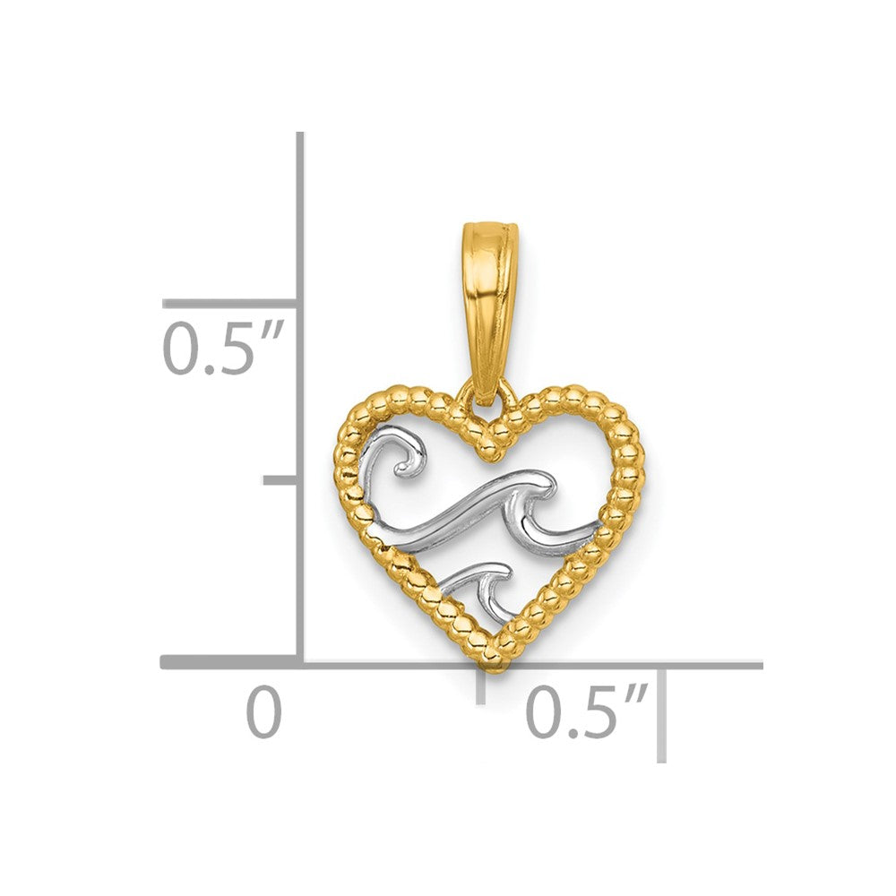 14K Yellow & Rhodium with White Rhodium Polished Waves in Heart Charm
