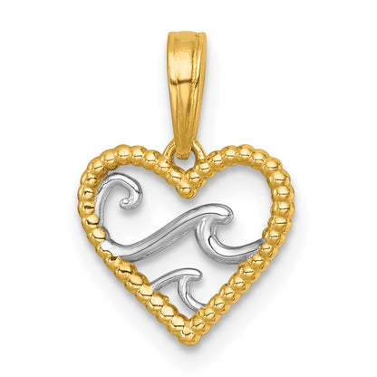 14K Yellow & Rhodium with White Rhodium Polished Waves in Heart Charm