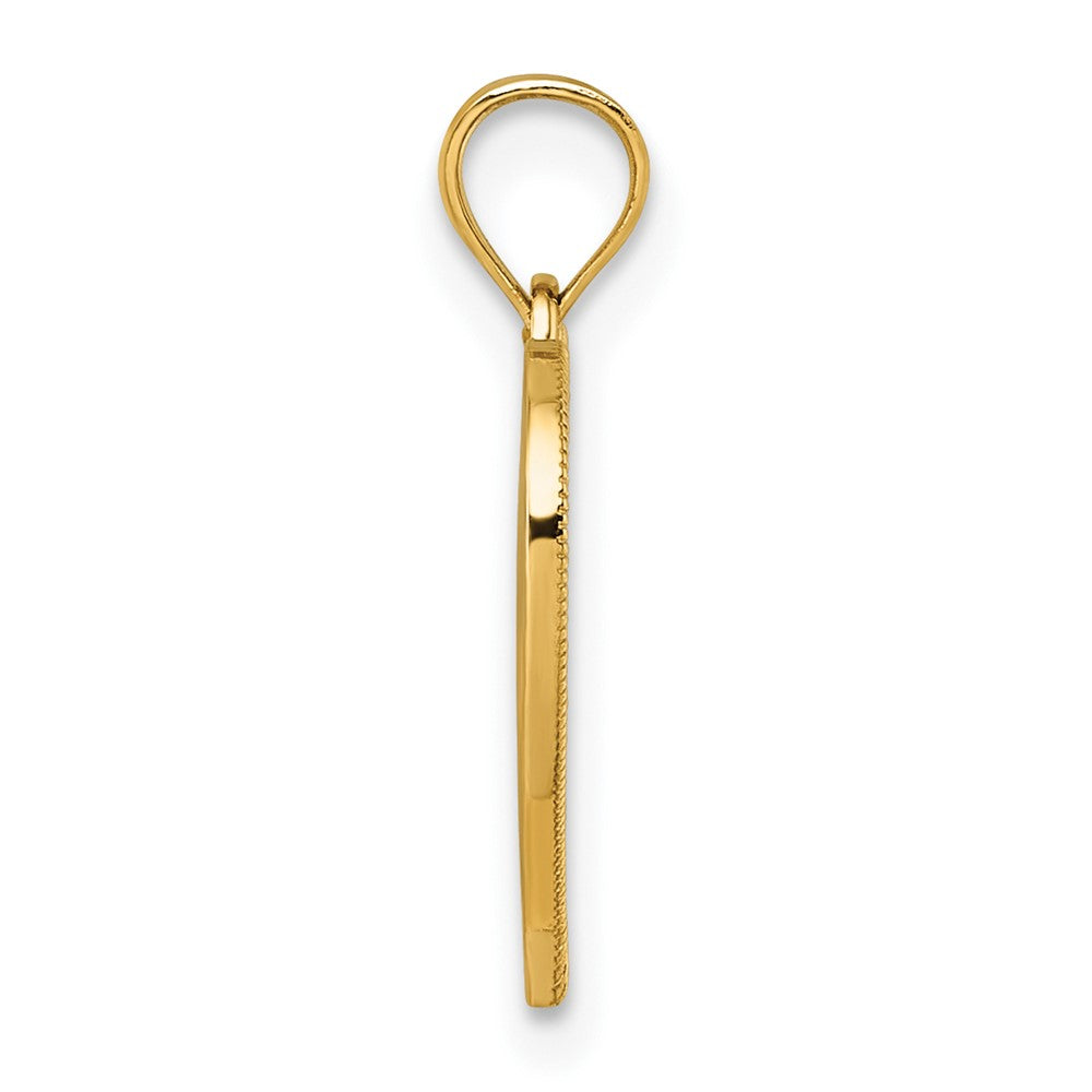 14K Yellow Gold Polished and Textured Rn Heart Pendant