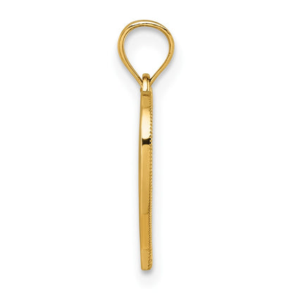 14K Yellow Gold Polished and Textured Rn Heart Pendant