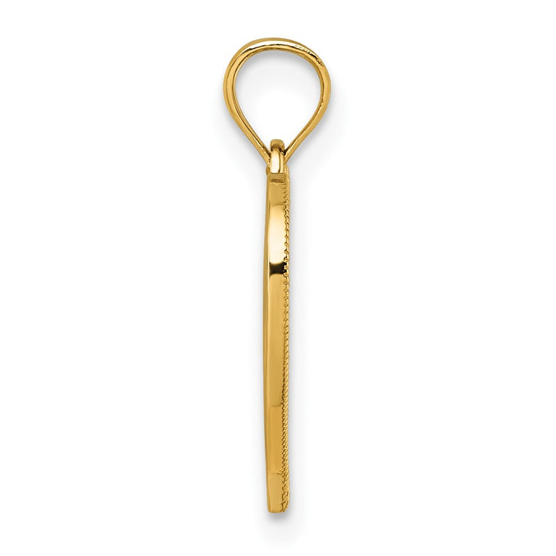 14K Yellow Gold Polished and Textured Rn Heart Pendant