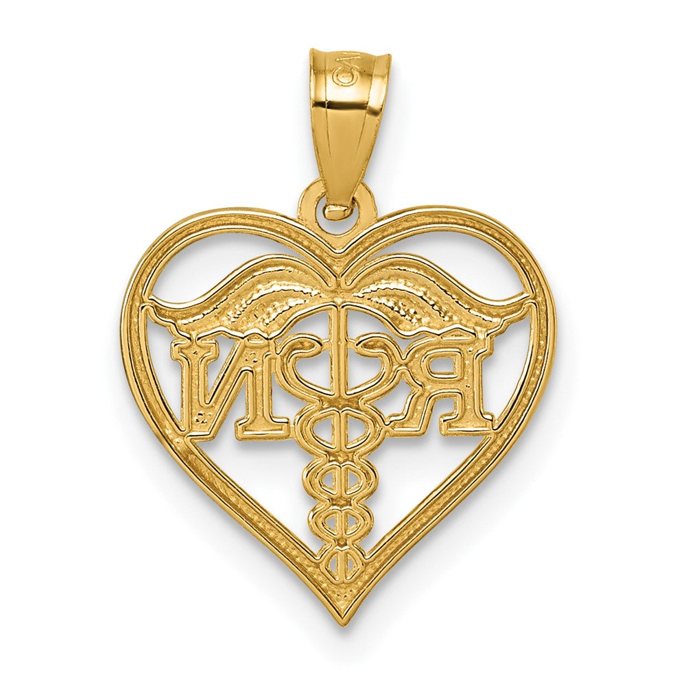 14K Yellow Gold Polished and Textured Rn Heart Pendant