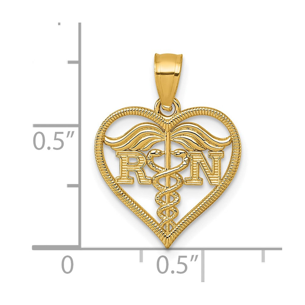 14K Yellow Gold Polished and Textured Rn Heart Pendant