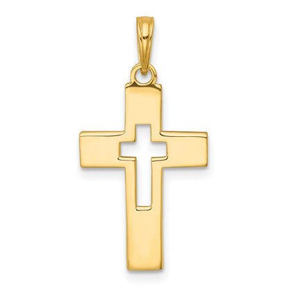14K Yellow Gold Polished Cut-Out Cross Charm