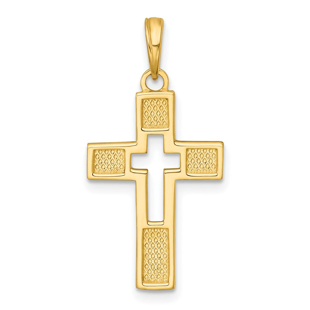 14K Yellow Gold Polished Cut-Out Cross Charm