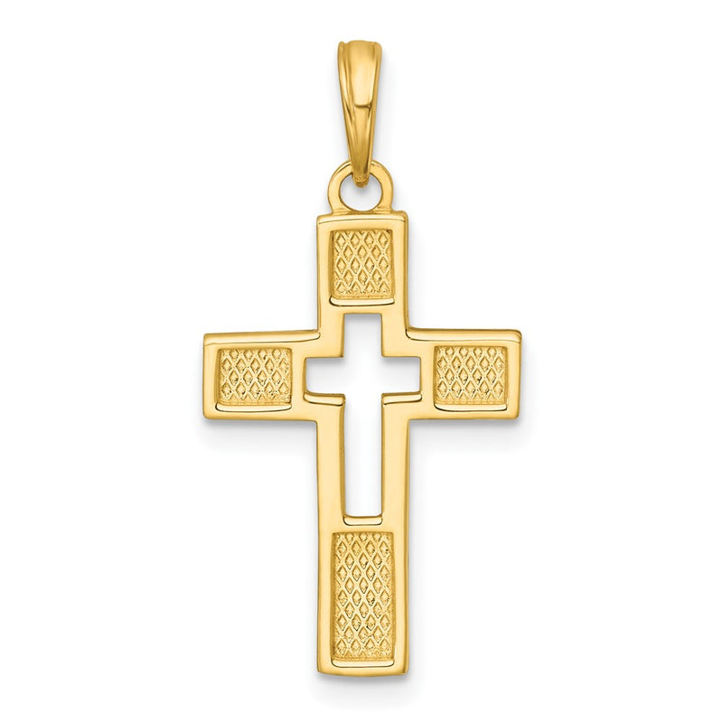 14K Yellow Gold Polished Cut-Out Cross Charm
