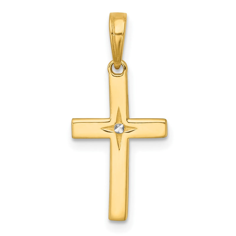 14K Yellow & Rhodium W/rhodium D/c Cross Pendant