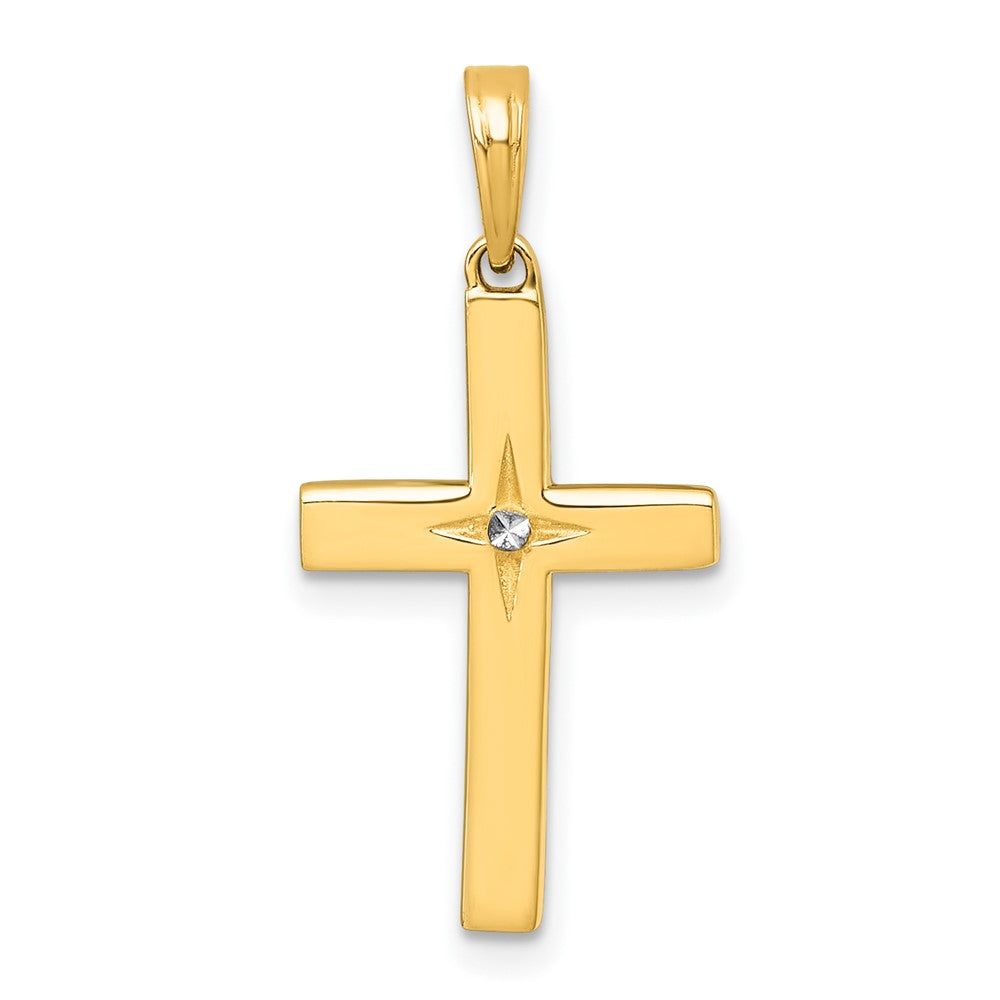 14K Yellow & Rhodium W/rhodium D/c Cross Pendant