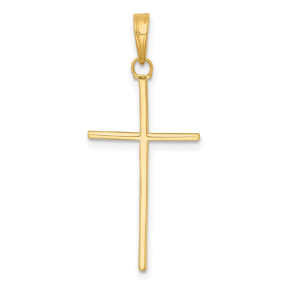 14K Yellow Gold 3-D and Polished Stick Cross Charm