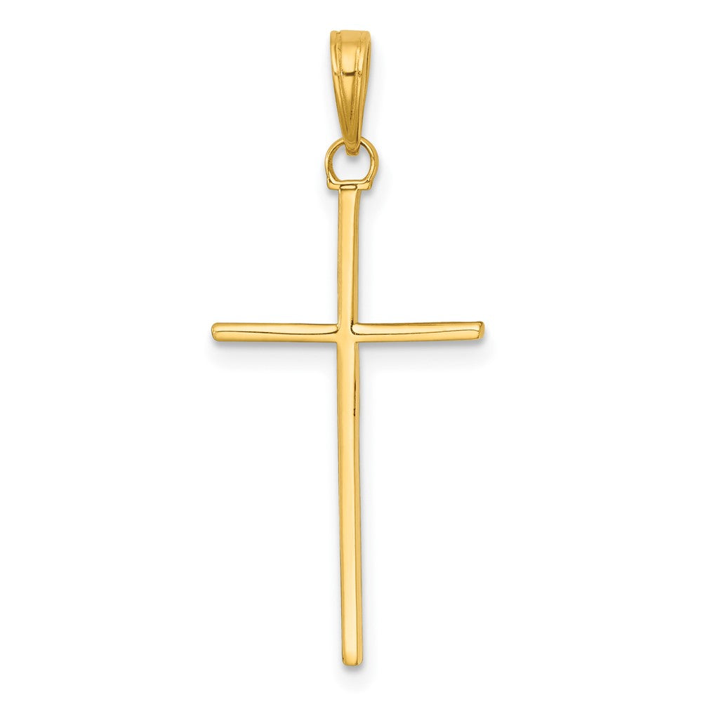14K Yellow Gold 3-D and Polished Stick Cross Charm