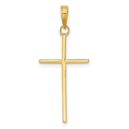 14K Yellow Gold 3-D and Polished Stick Cross Charm