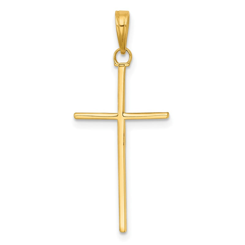 14K Yellow Gold 3-D and Polished Stick Cross Charm