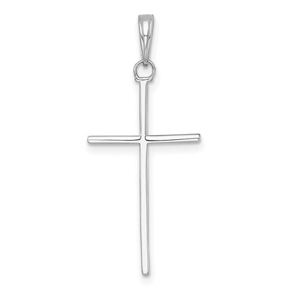 14K White Gold 3-D and Polished Stick Cross Charm