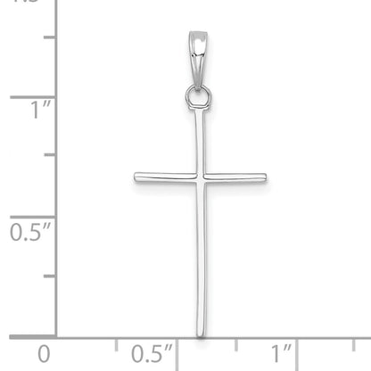 14K White Gold 3-D and Polished Stick Cross Charm