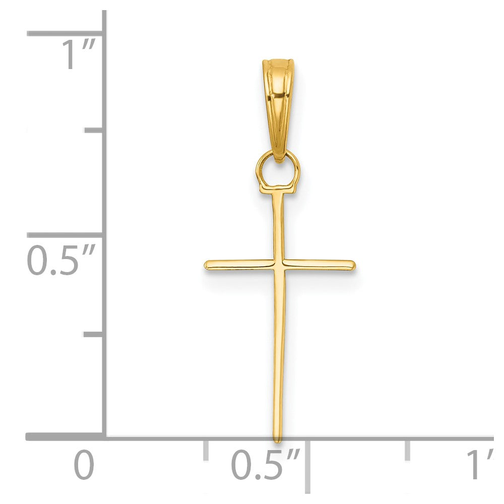 14K Yellow Gold 3-D and Polished Stick Cross Charm