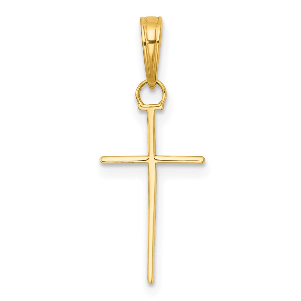 14K Yellow Gold 3-D and Polished Stick Cross Charm