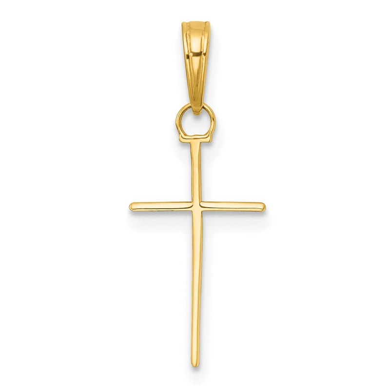 14K Yellow Gold 3-D and Polished Stick Cross Charm