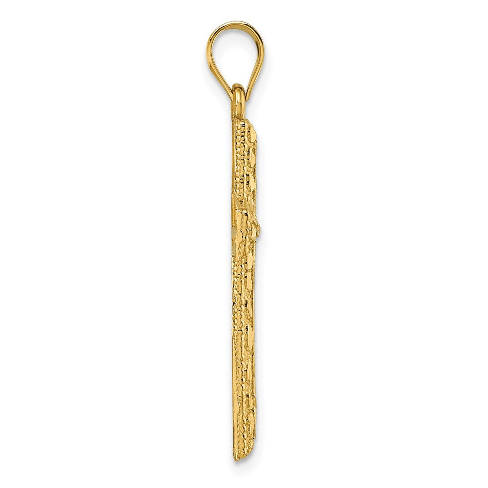 14K Yellow Gold Polished Diamond-Cut Textured Fancy Cross Pendant
