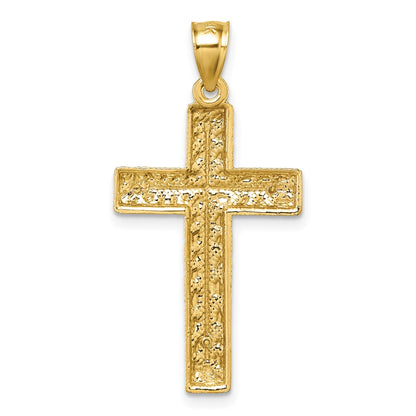 14K Yellow Gold Polished Diamond-Cut Textured Fancy Cross Pendant