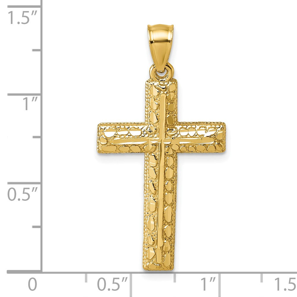 14K Yellow Gold Polished Diamond-Cut Textured Fancy Cross Pendant