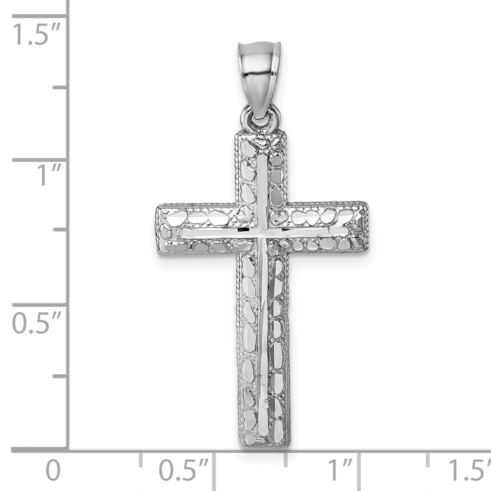 14K Polished White Gold Diamond-Cut Fancy Cross Pendant