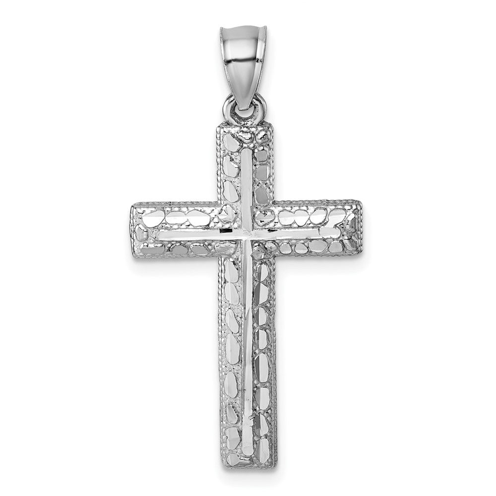 14K Polished White Gold Diamond-Cut Fancy Cross Pendant
