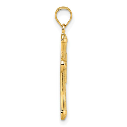 14K Yellow Gold Polished and D/c Grooved Cross Pendant