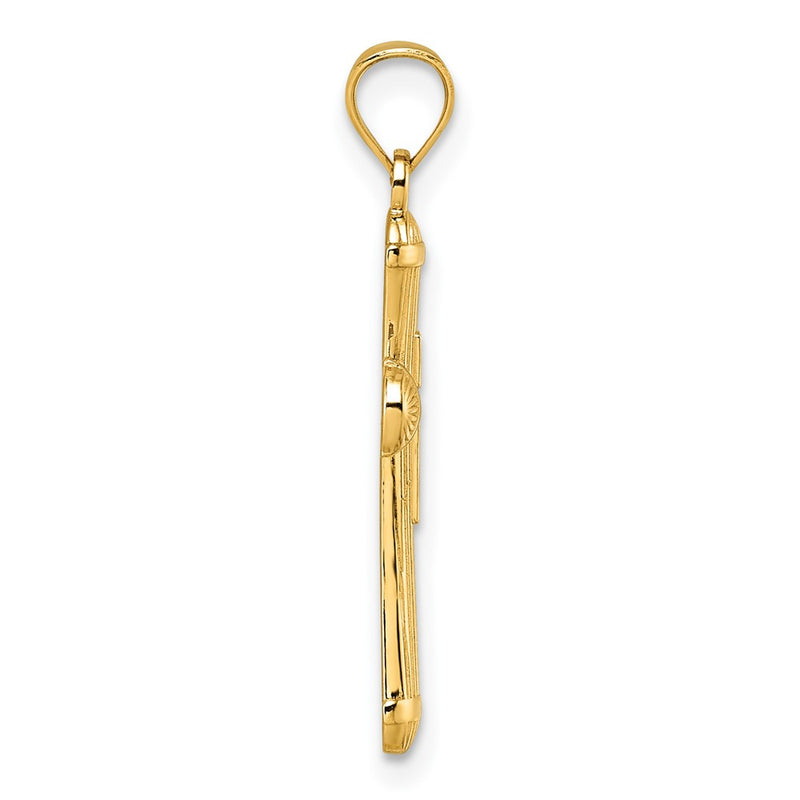 14K Yellow Gold Polished and D/c Grooved Cross Pendant