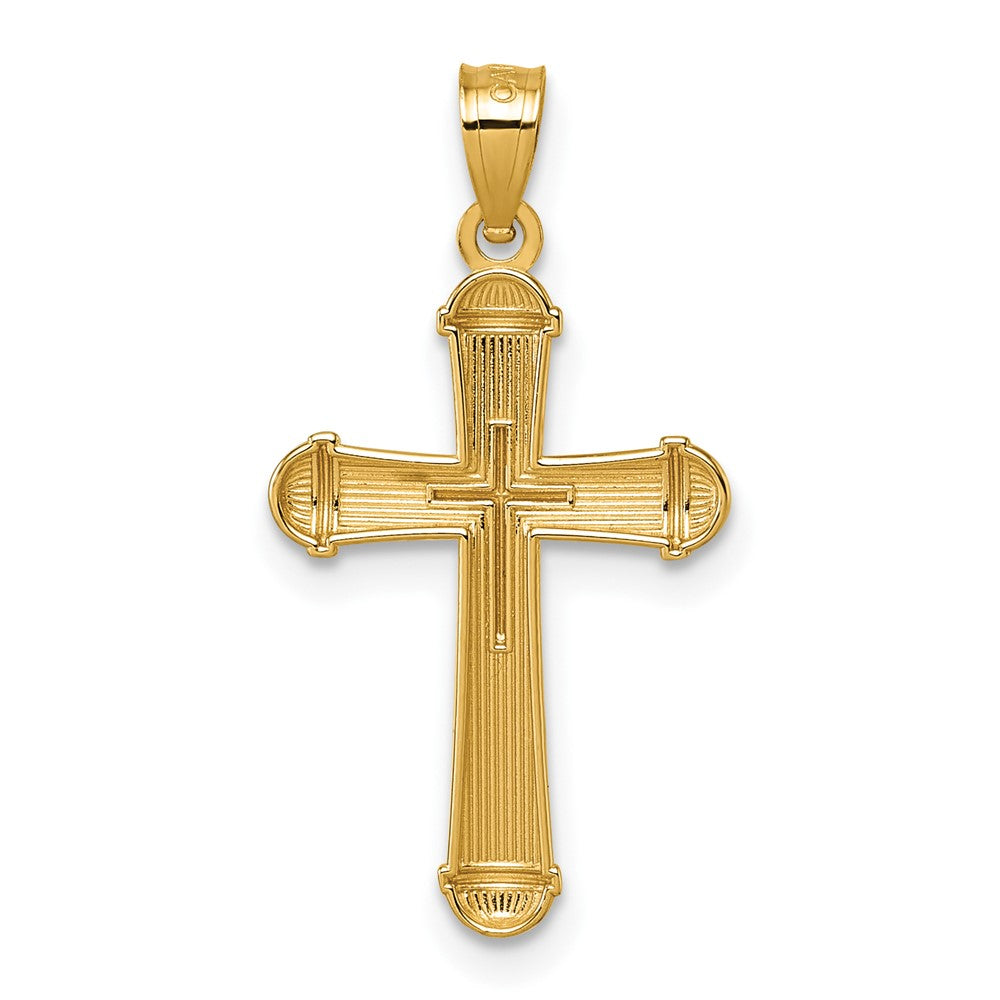 14K Yellow Gold Polished and D/c Grooved Cross Pendant
