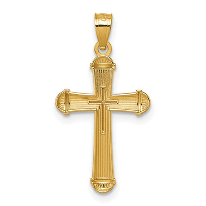 14K Yellow Gold Polished and D/c Grooved Cross Pendant