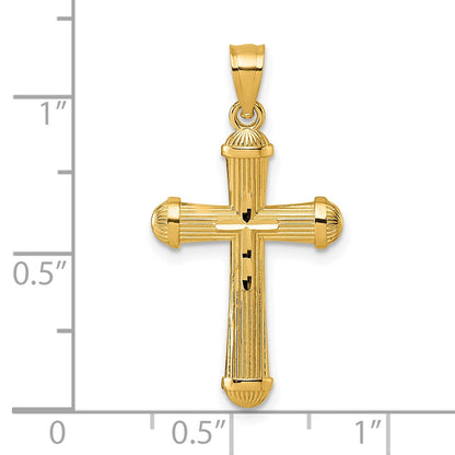 14K Yellow Gold Polished and D/c Grooved Cross Pendant